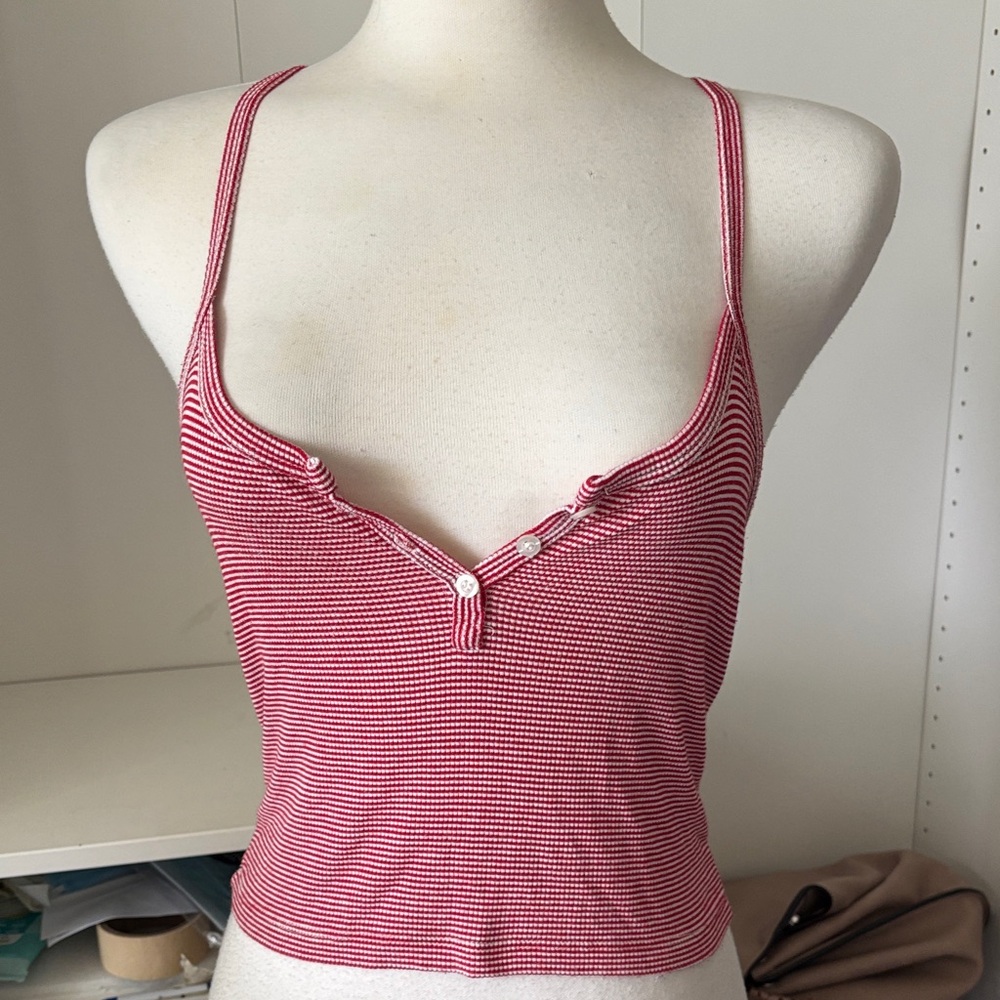 Brandy Melville Red and White Striped Ribbed Crop Tank